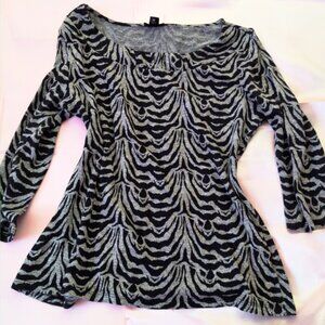 Gray Zebra Print Shirt Tiger Stripe Blouse Grey Mid Sleeve Gyaru Aesthetic